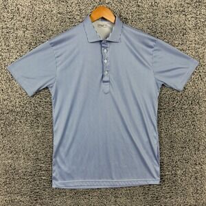 Collars & Co Polo Shirt Mens Large Blue White Stripe Golf Performance Stretch